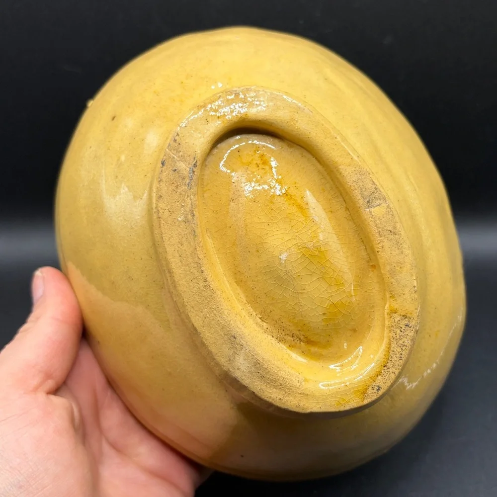 Antique Yellowware Pottery Corn Design Pudding Food Mold Farmhouse Butter Mold